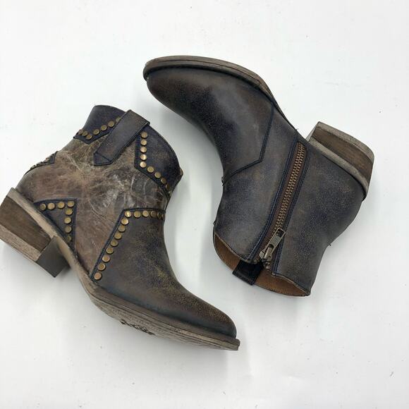 Circle G by Corral Star Inlay Studded Leather Ankle Boots Multicolor Size 7 M - Picture 7 of 10